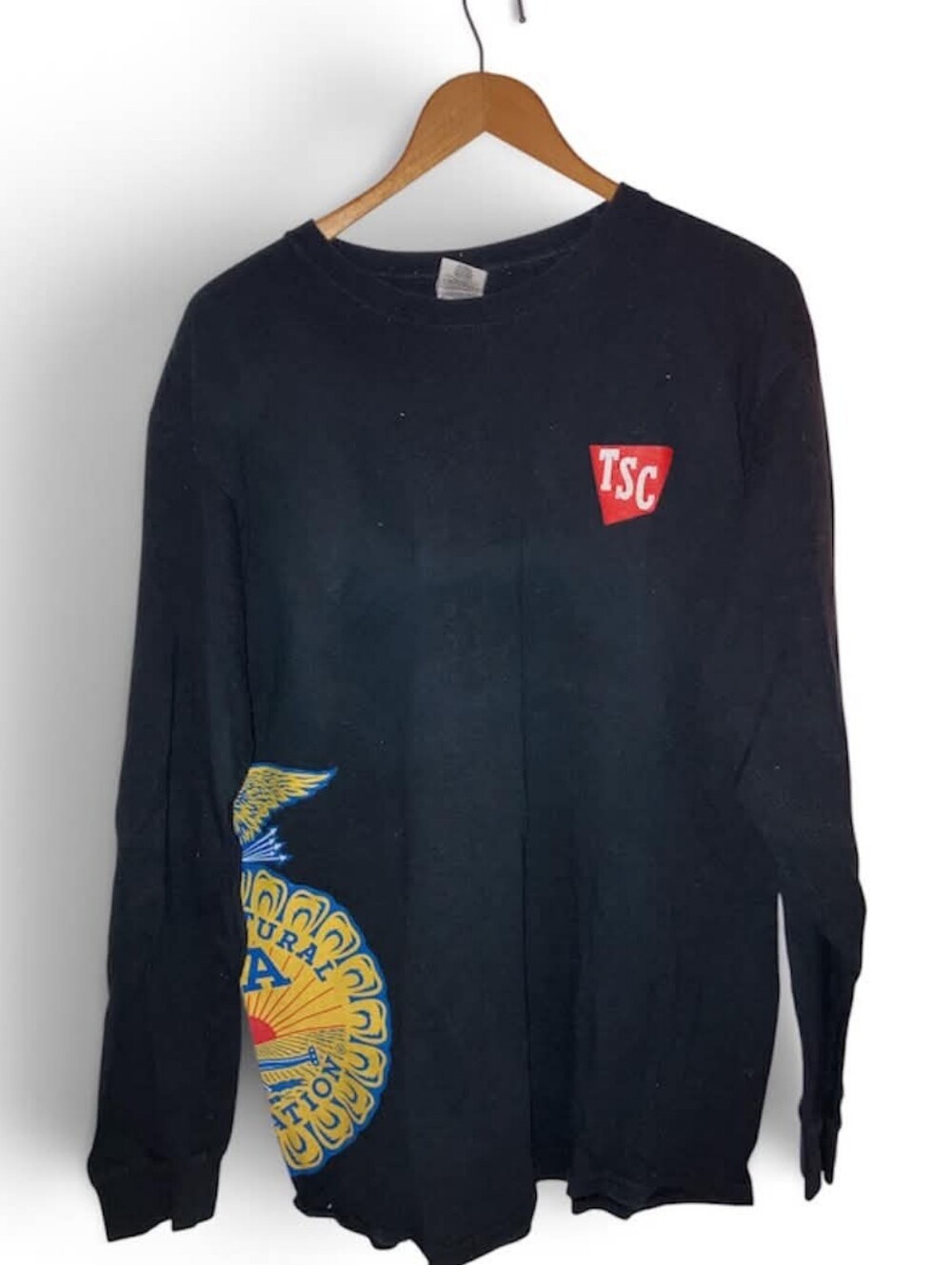 FFA Black Long Sleeve Graphic Tee with Red 'TSC' Patch